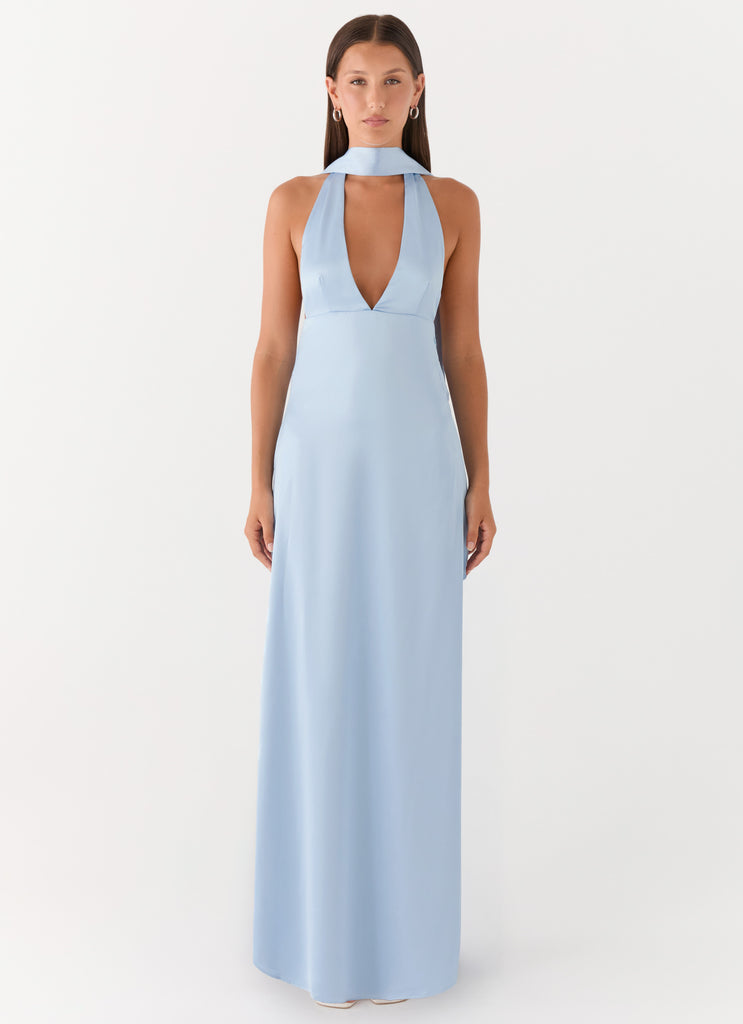 Alicia Satin Halter Maxi Dress - Baby Blue Baby Blue / US 16 Alicia Satin Halter Maxi Dress - Baby Blue Baby Blue / US 16