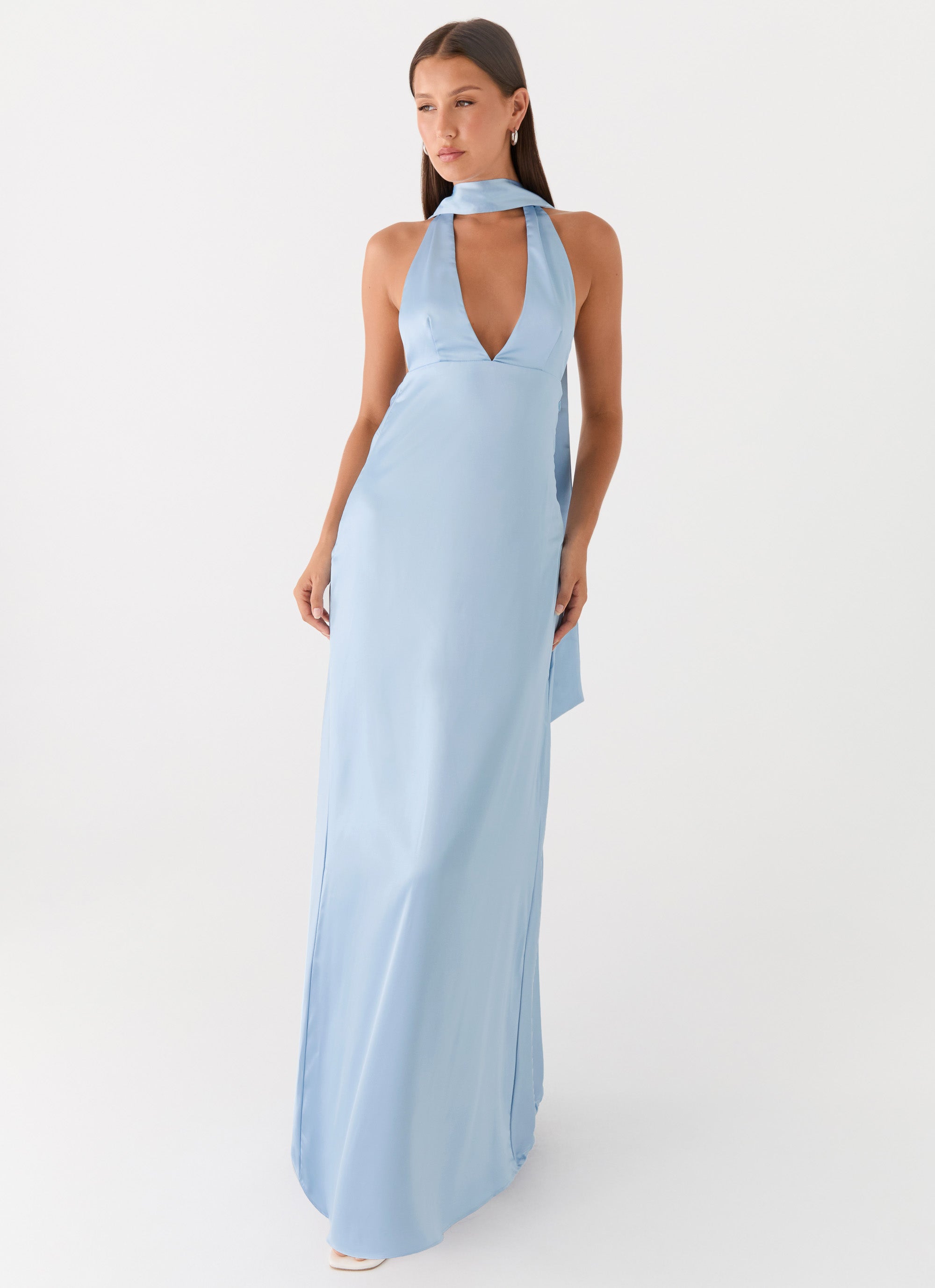 Alicia Satin Halter Maxi Dress - Baby Blue Baby Blue / US 16 Alicia Satin Halter Maxi Dress - Baby Blue Baby Blue / US 16
