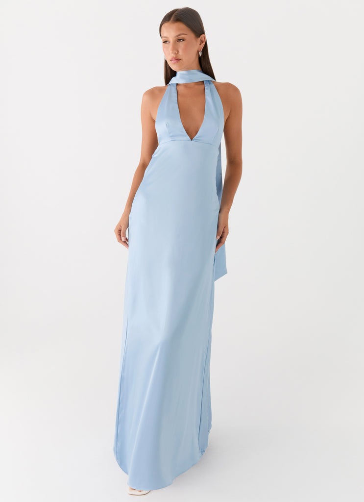 Alicia Satin Halter Maxi Dress - Baby Blue Baby Blue / US 16 Alicia Satin Halter Maxi Dress - Baby Blue Baby Blue / US 16