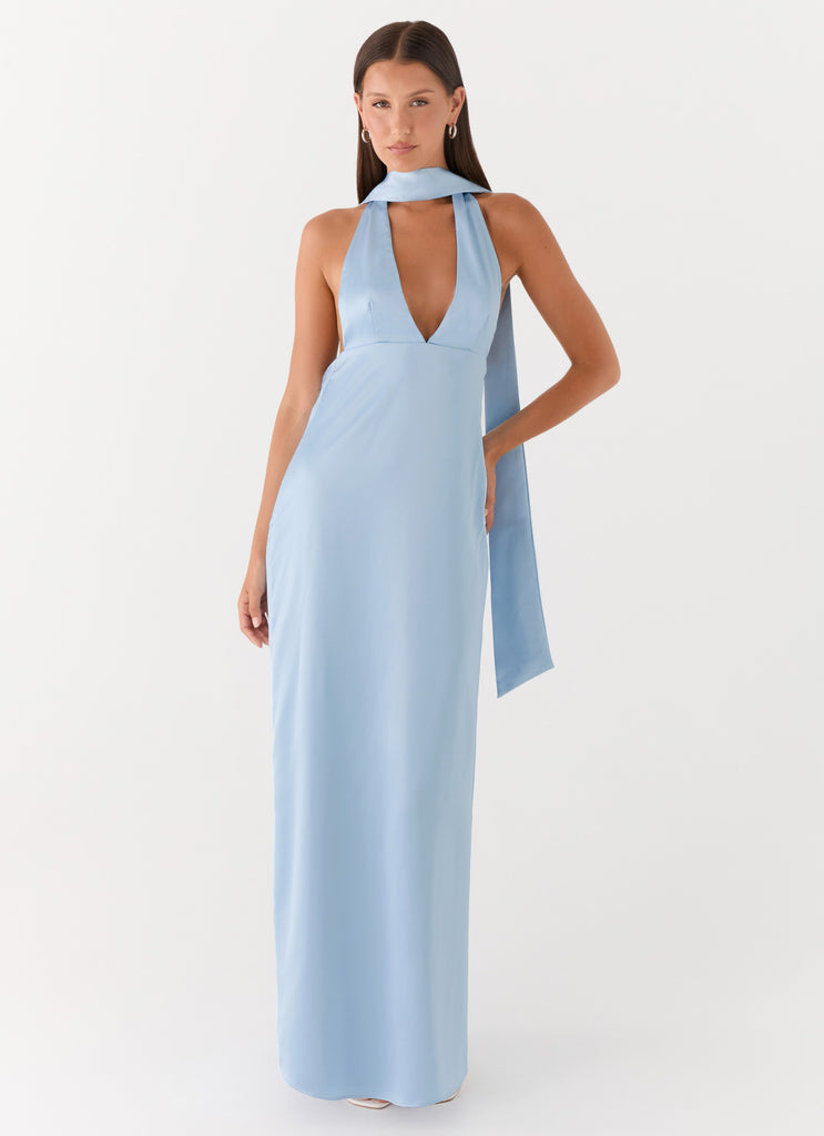 Alicia Satin Halter Maxi Dress - Baby Blue Baby Blue / US 16 Alicia Satin Halter Maxi Dress - Baby Blue Baby Blue / US 16
