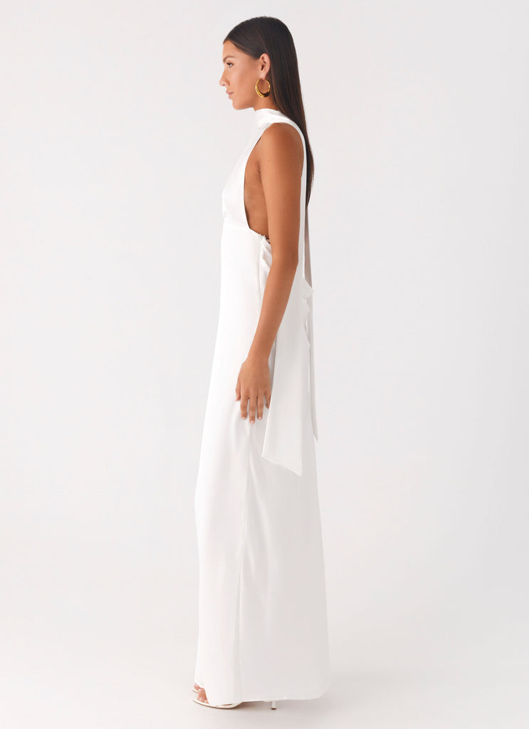 Alicia Satin Halter Maxi Dress - White Alicia Satin Halter Maxi Dress - White