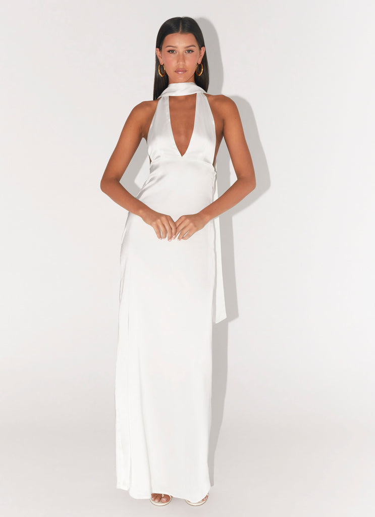 Alicia Satin Halter Maxi Dress - White Alicia Satin Halter Maxi Dress - White