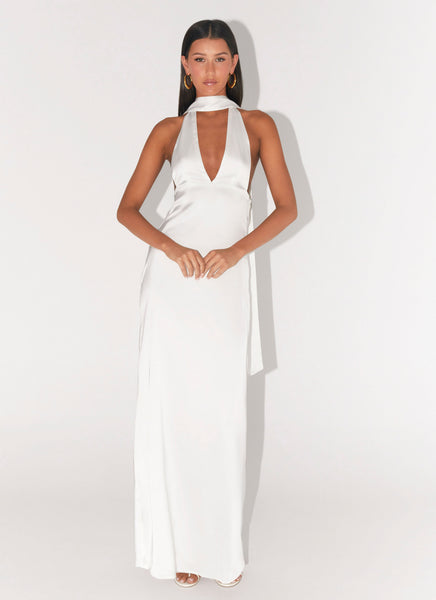 Halter Mini Dress White Halter Backless Dress Alicia Satin Halter Maxi Dress White White US 16 Halter Mini Dress White Halter Backless Dress Alicia Satin Halter Maxi Dress White White US 16