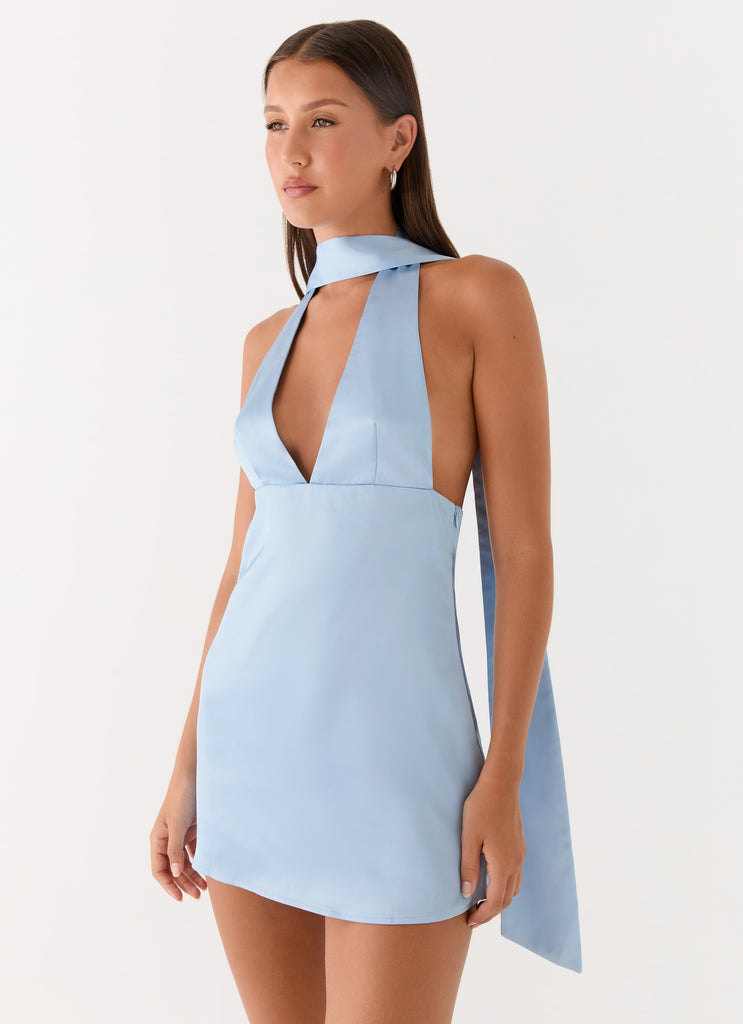 Alicia Satin Halter Mini Dress - Pale Blue Pale Blue / US 14 Alicia Satin Halter Mini Dress - Pale Blue Pale Blue / US 14