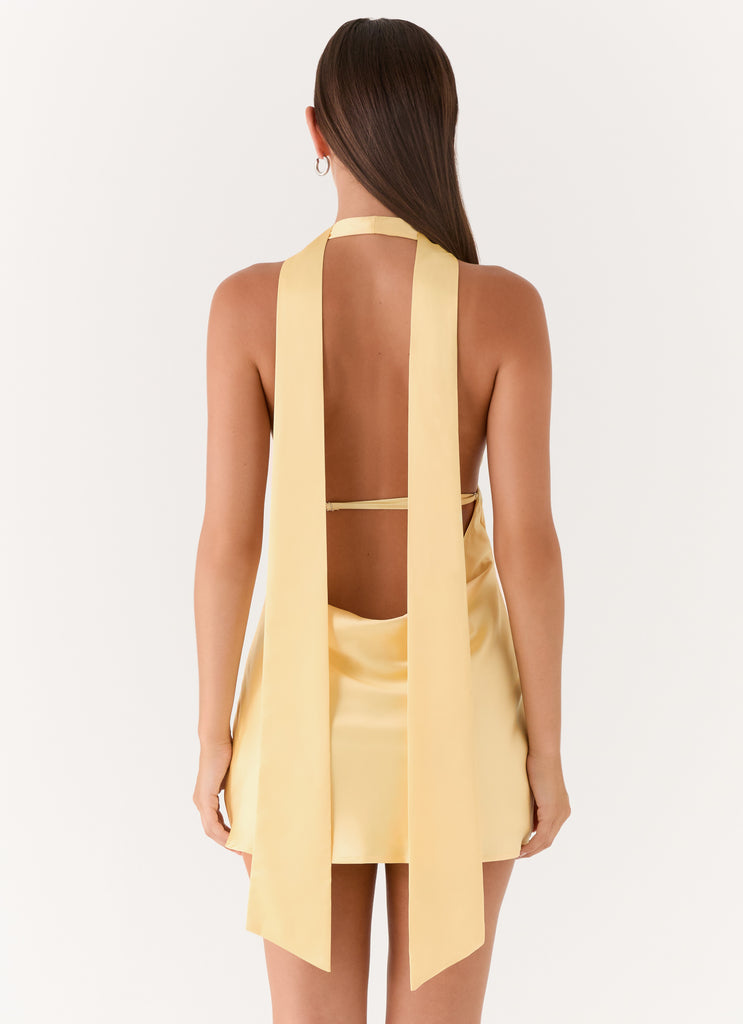 Alicia Satin Halter Mini Dress - Pastel Yellow