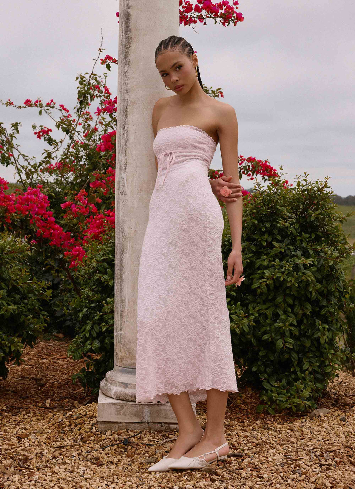 Alida Strapless Jacquard Midi Dress