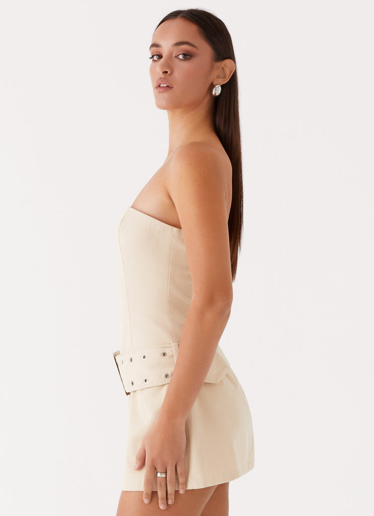 Womens All For You Strapless Mini Dress in the colour Ivory in front of a light grey background
