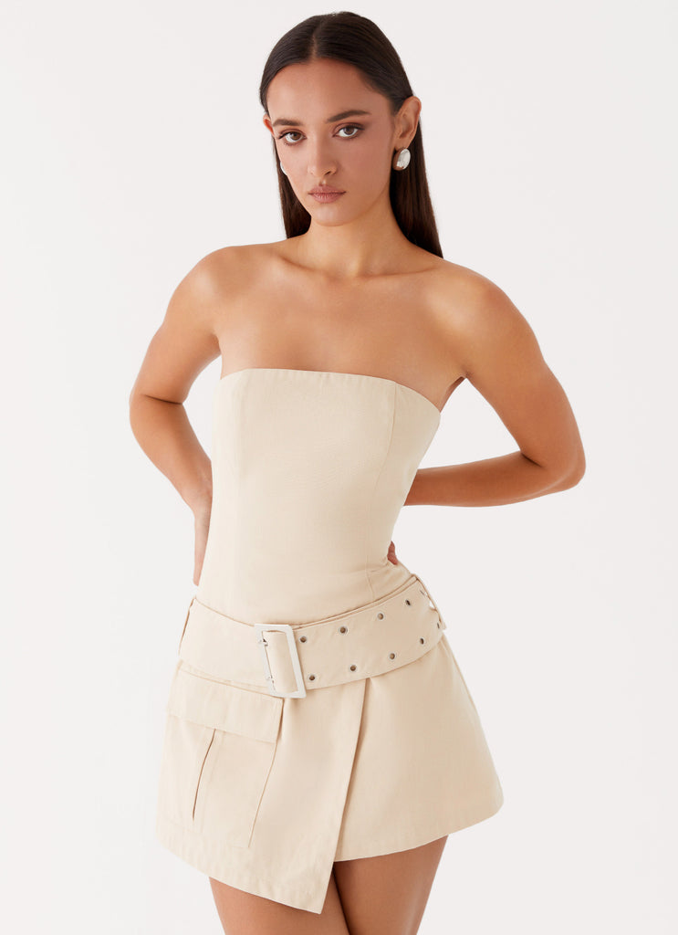 Womens All For You Strapless Mini Dress in the colour Ivory in front of a light grey background