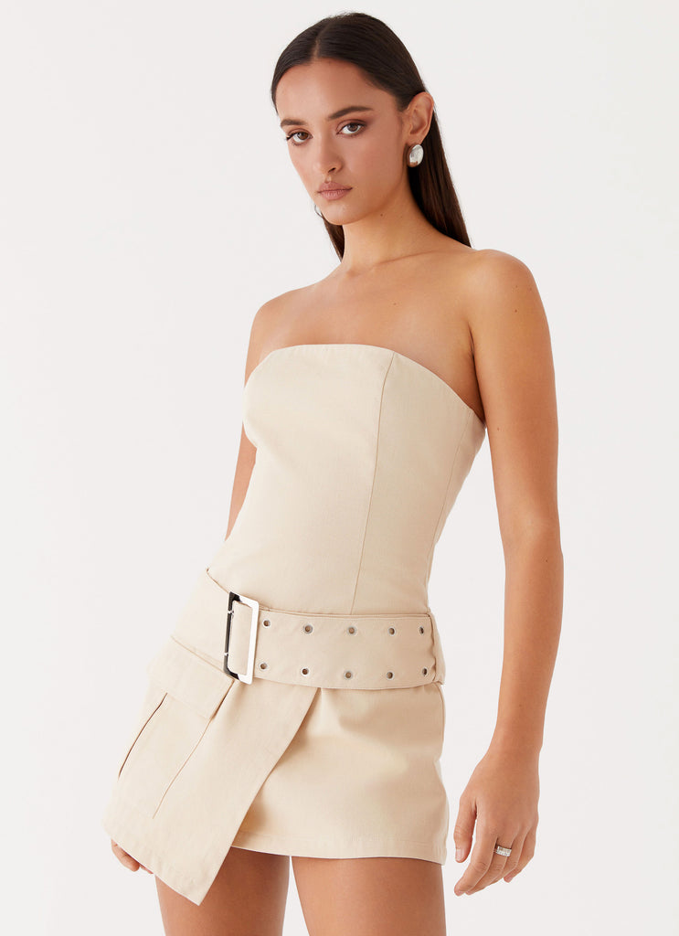 Womens All For You Strapless Mini Dress in the colour Ivory in front of a light grey background