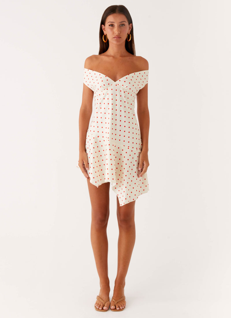 Alma Mini Dress - White Red Polka Dot