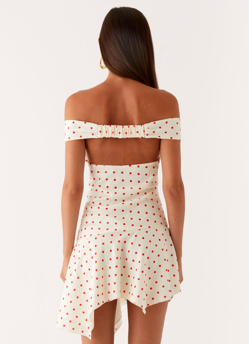 Alma Mini Dress - White Red Polka Dot
