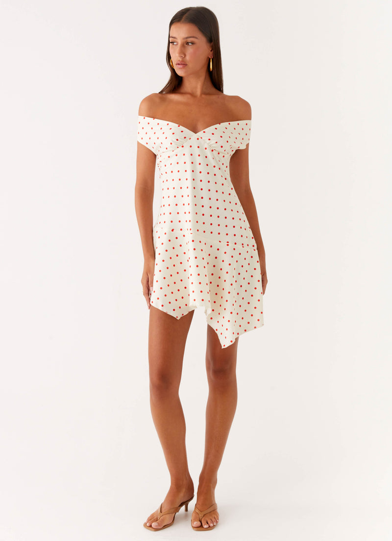 Alma Mini Dress - White Red Polka Dot