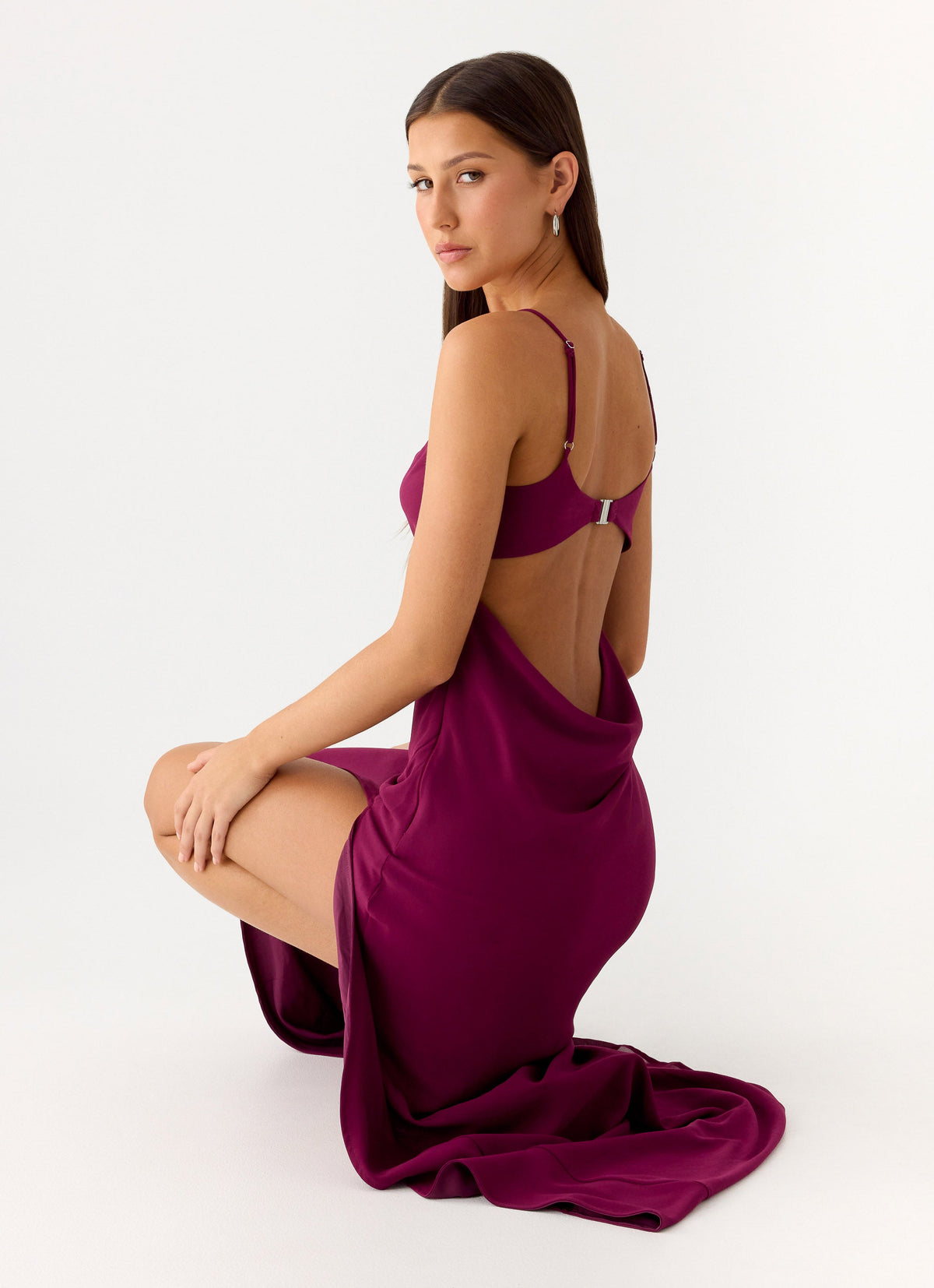 womens plum dress Pretty Ruffle Midi - All Dresses very fitted at natural waist AOMEI Women's Dark Purple Irregular
