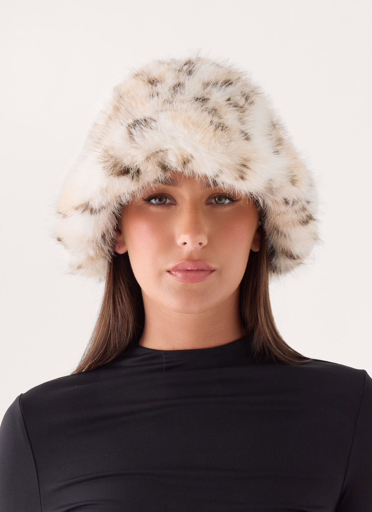 Alpine Leopard Faux Fur Hat - Snow leopard