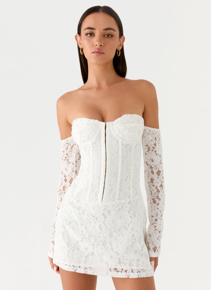 Already Know Lace Long Sleeve Mini Dress - White