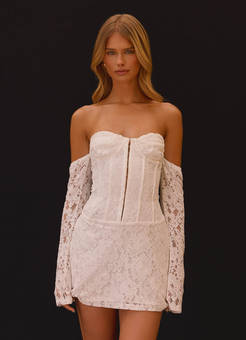 Already Know Lace Long Sleeve Mini Dress - White
