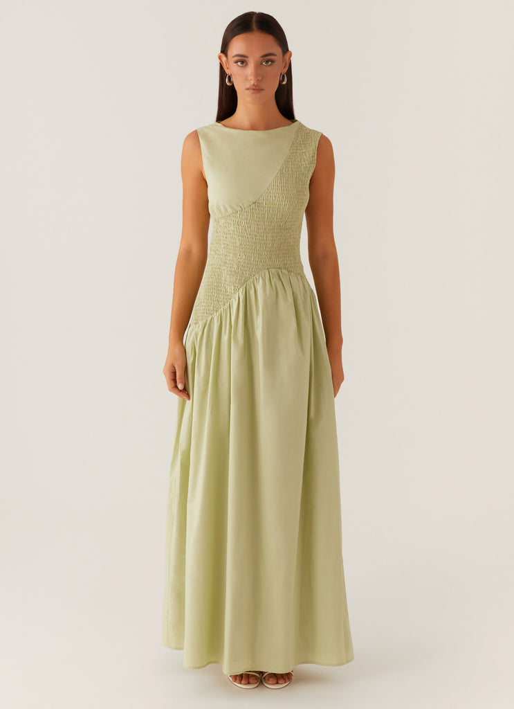 Altitude Shirred Maxi Dress - Pastel Green