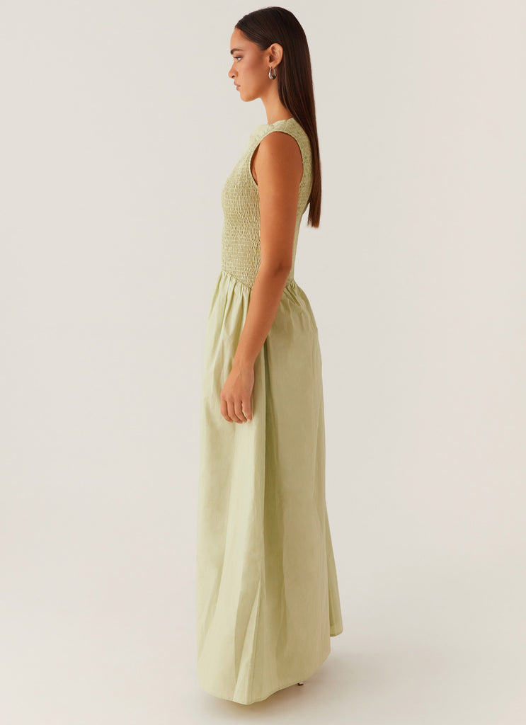 Altitude Shirred Maxi Dress - Pastel Green