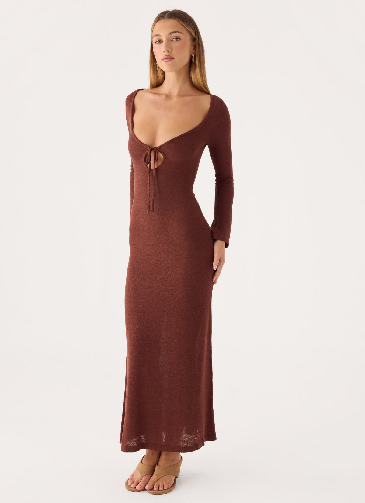 Amarise Knit Tie Front Maxi Dress