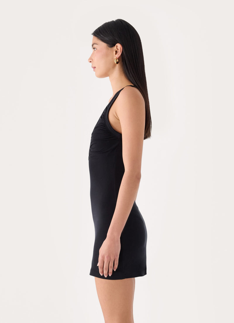 Amelina Ruched Mini Dress - Black