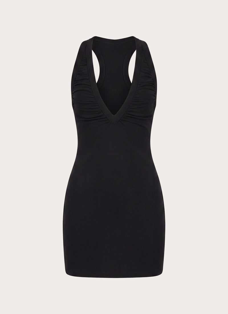 Amelina Ruched Mini Dress - Black
