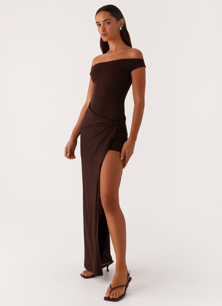 Amerie Maxi Dress - Chocolate – Peppermayo US
