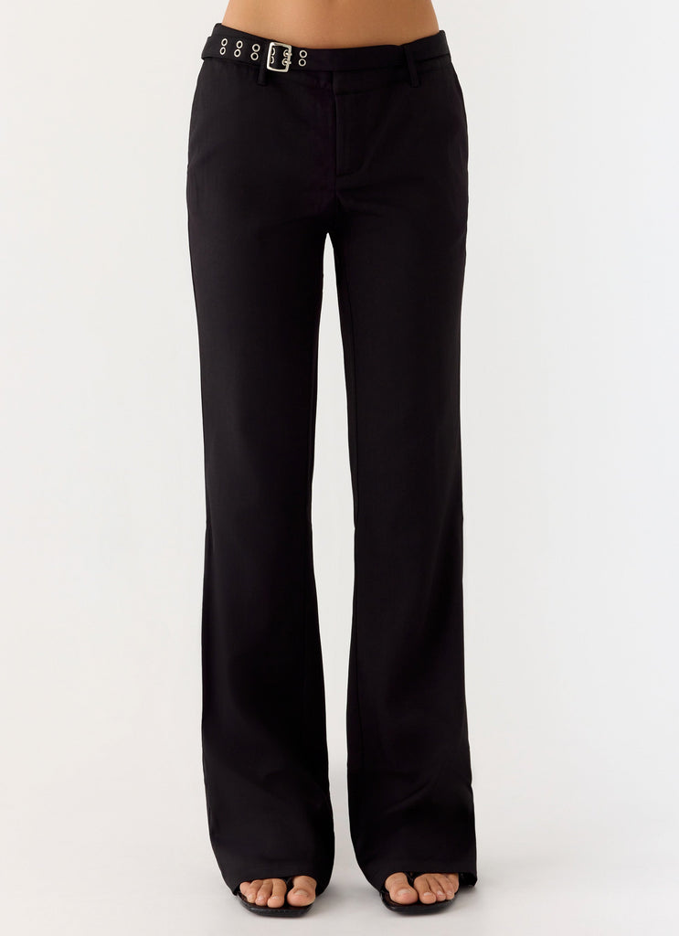 black low rise dress pants Black Low Rise Slim Flare Double Button Pants