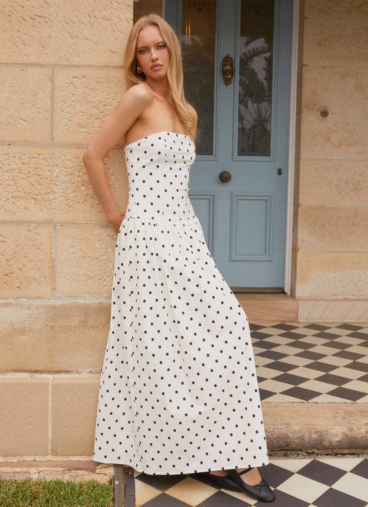 white with black polka dot dress Miss Circle Women's Umika Dots Bubble Hem Mini Playful yet polished Rush Dress | Andorra Maxi