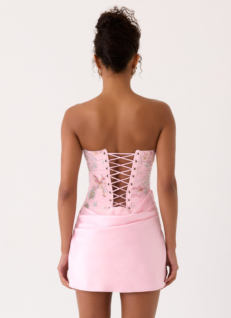 Angelique Beaded Mini Dress - Pink Everbloom