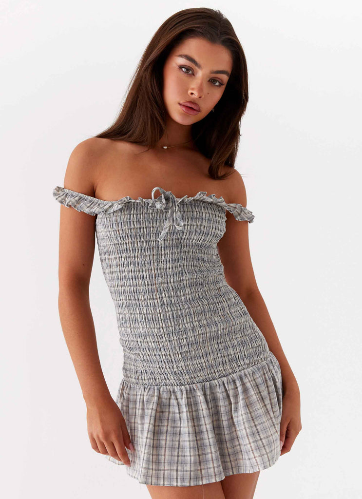 Anica Check Mini Dress - Grey Check Peppermayo US Anica Check Mini Dress - Grey Check Peppermayo US