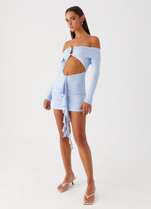 Womens Aniston Mini Dress in the colour Blue in front of a light grey background