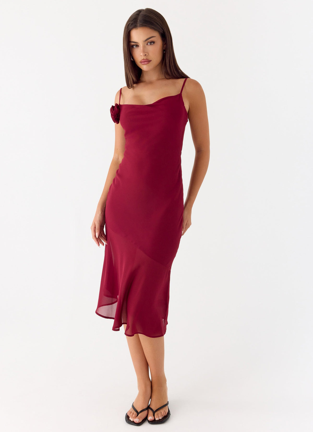 dark red midi dress Nahla Drop Waist with Buttons please refer to the following guide ASOS Design Asymmetric Curved Back