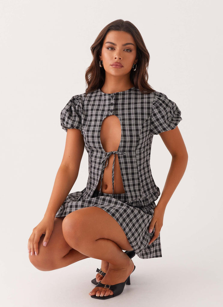 Annie Puff Sleeve Top - White Black Check