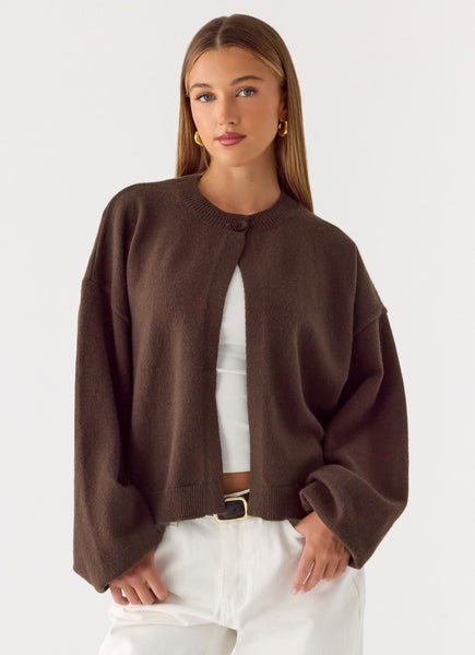Annie One Button Cardigan - Chocolate – Peppermayo US