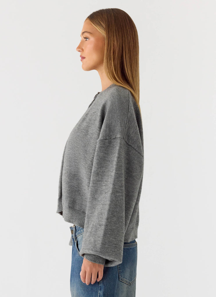 Annie One Button Cardigan - Marle Grey