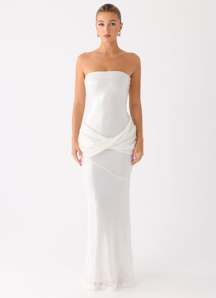 sequin white maxi dress Anticipating Sequin Maxi Dress