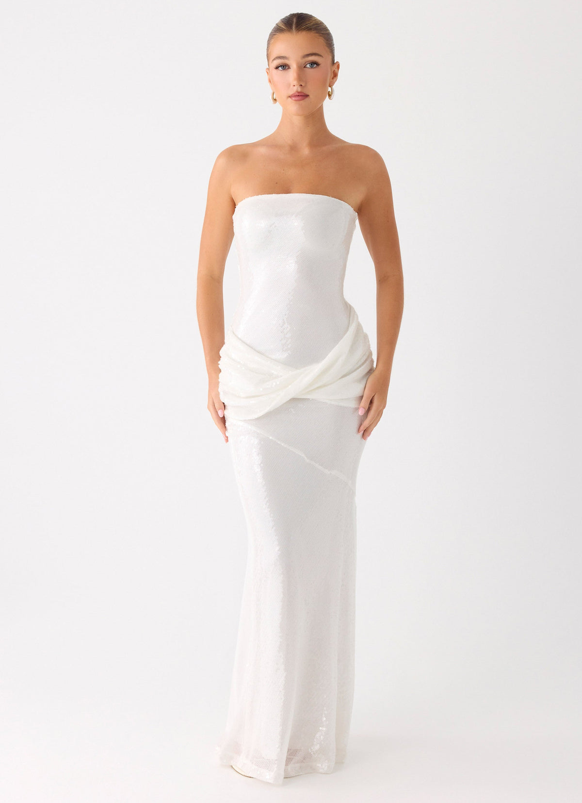 maxi white sequin dress Anticipating eye fastening ensure a seamless fit White Sorority Dress | Anticipating