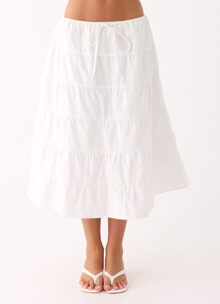 Aphira Tiered Midi Skirt - White