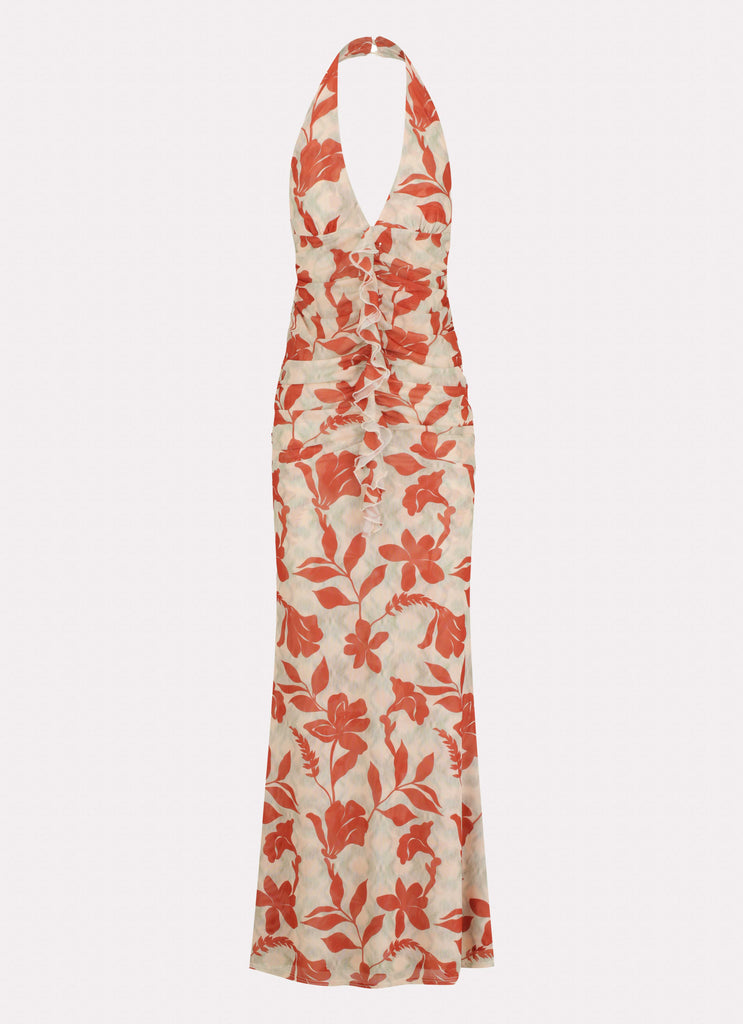 Ardenia Halter Maxi Dress - Red Green Floral Peppermayo US Ardenia Halter Maxi Dress - Red Green Floral Peppermayo US