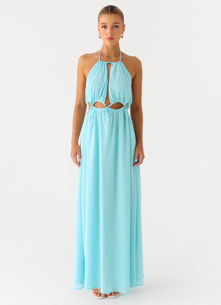 white christmas dresses FLORA PRINT CHIFFON HALTER NECK MAXI DRESS – Shop-Peppermint main image 0