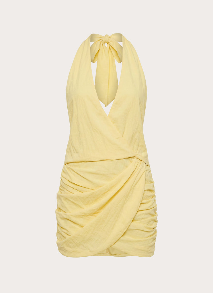 Asla Halter Mini Dress - Bright Lemon