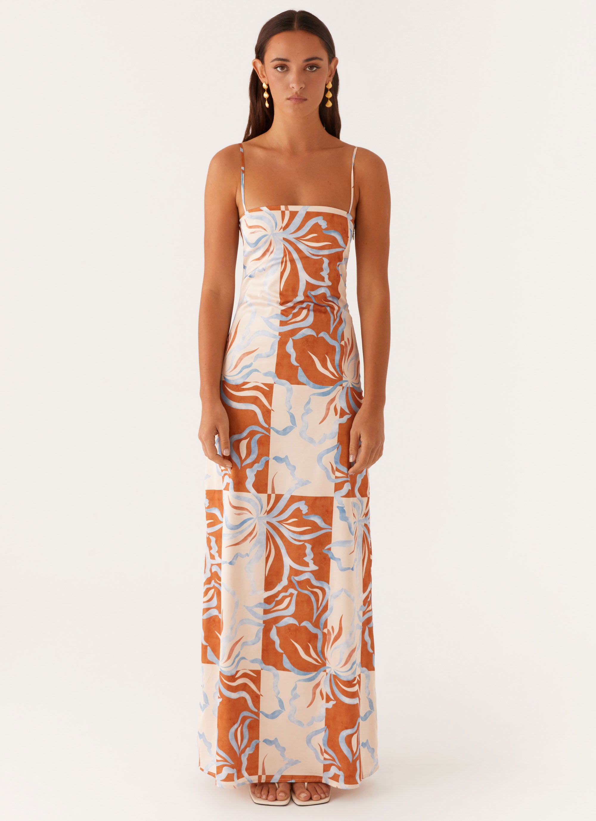 Aster Bloom Maxi Dress - Orange Blue Floral - Peppermayo US