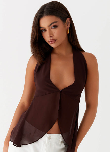 At Last Halterneck Top - Brown – Peppermayo US