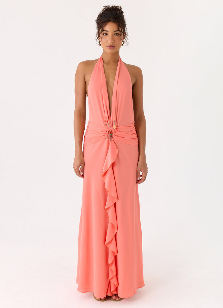 Attina Halter Maxi Dress - Coral Peppermayo US Attina Halter Maxi Dress - Coral Peppermayo US