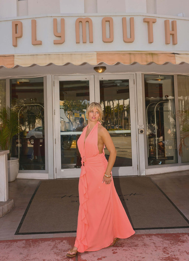 Attina Halter Maxi Dress - Coral Peppermayo US Attina Halter Maxi Dress - Coral Peppermayo US