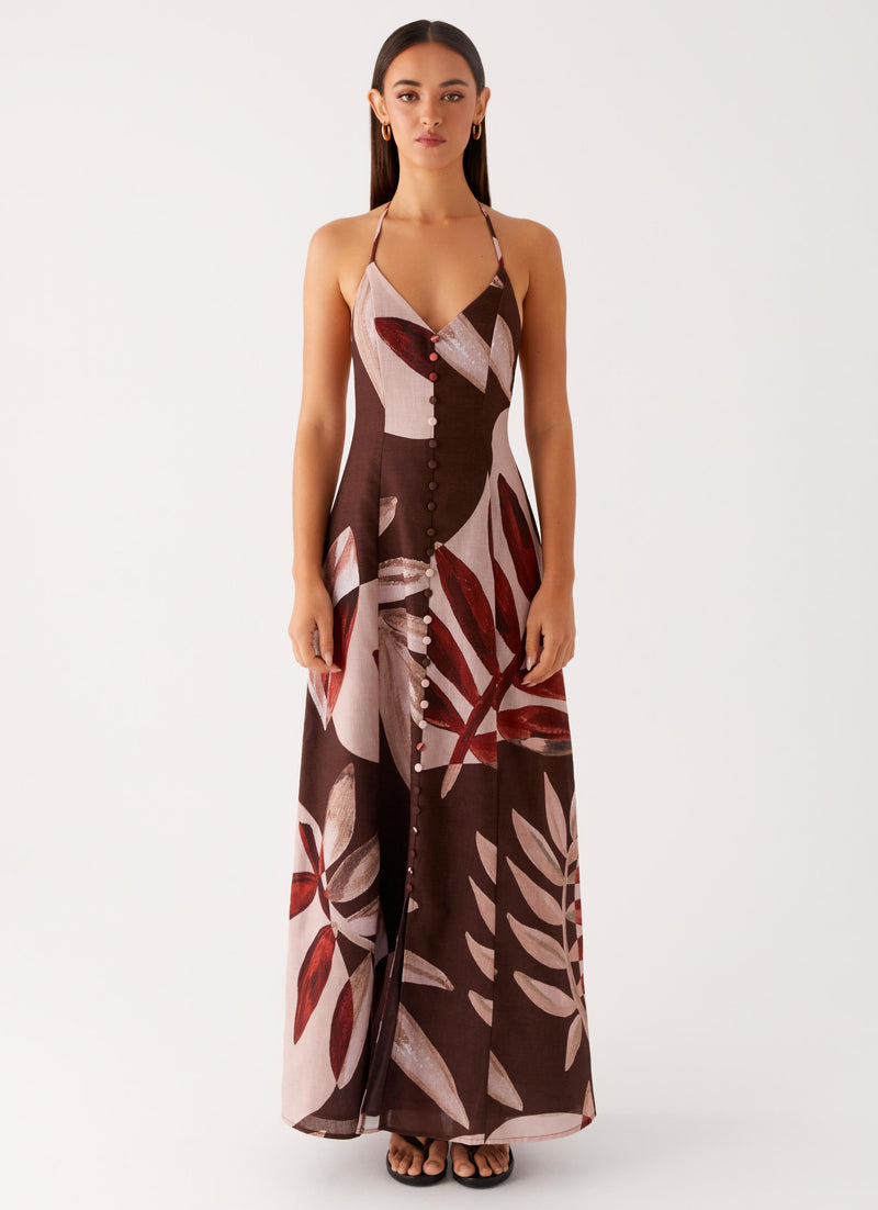 Autumn Linen Maxi Dress - Cinnamon Palm