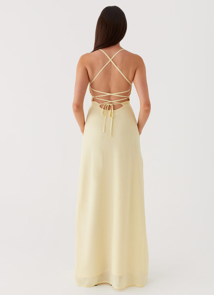 Womens Aveline Bustier Maxi Dress in the colour Yellow in front of a light grey background