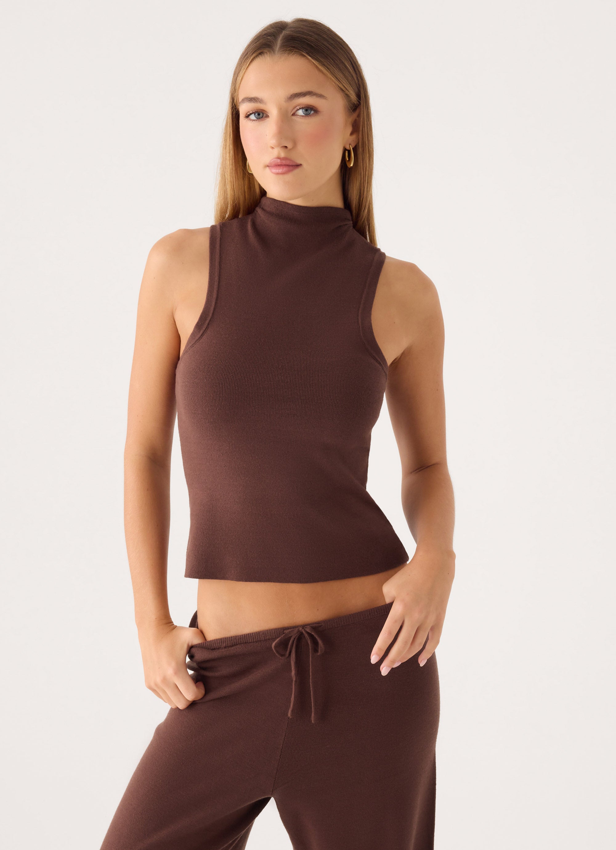 Aviara Knit High Neck Top - Chocolate – Peppermayo US