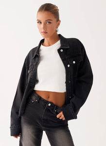 Back Again Oversized Denim Jacket - Charcoal Wash