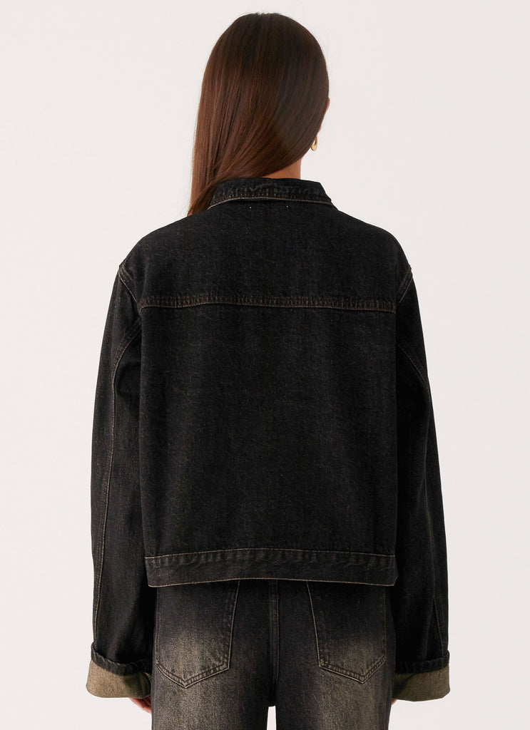 Back Again Oversized Denim Jacket - Acid Charcoal